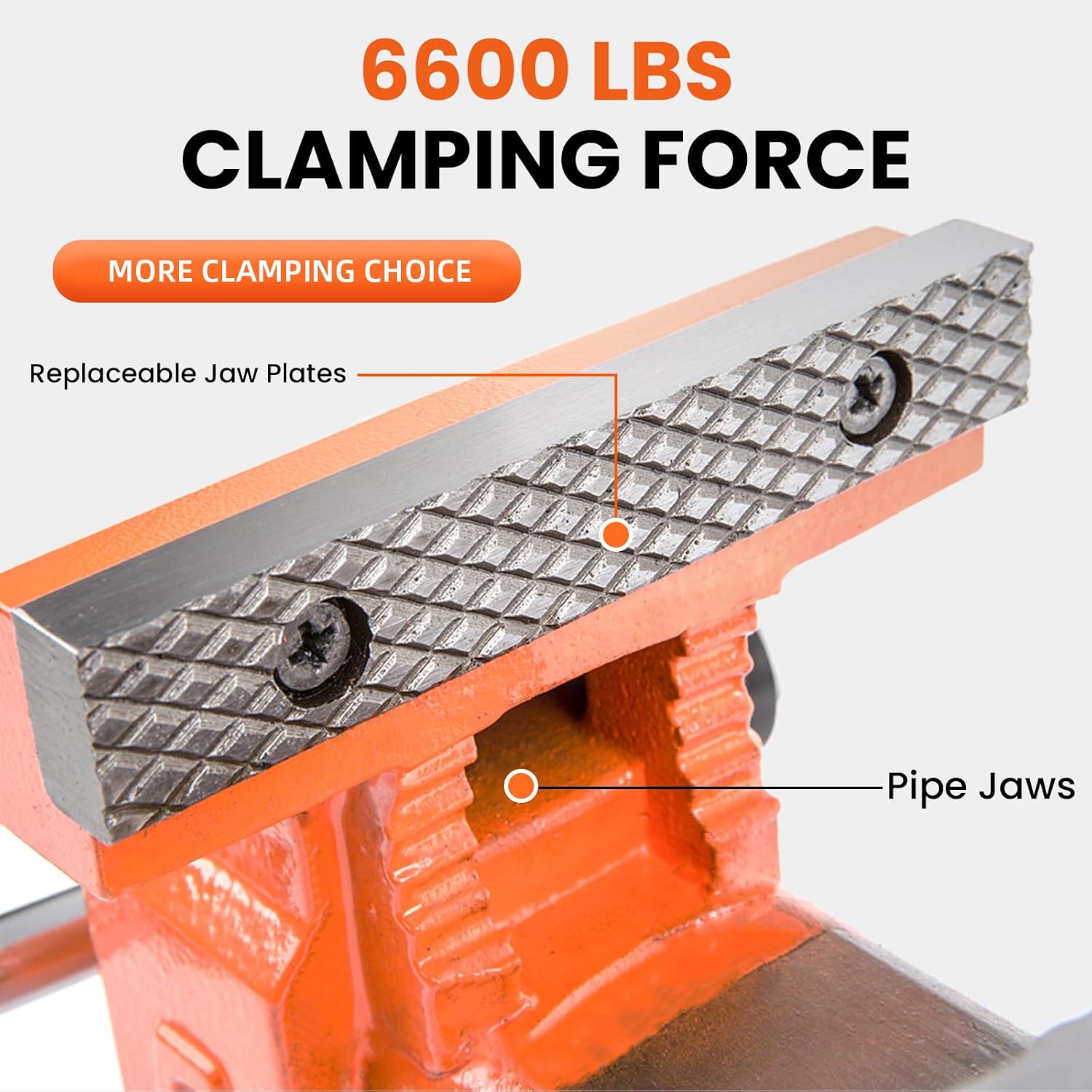 Forward Bench Vise 6 Inch Ductile Iron Bench Vice with 360 Degree Swivel Base and Channel Steel Guide Bar 30606 (6')