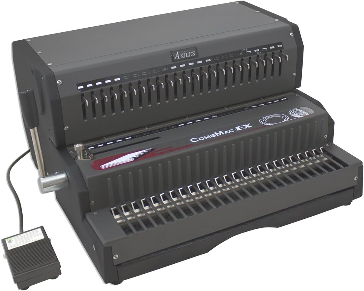 Akiles ACM-EX24 Model CombMac-EX24 All-in-One Electric Comb Binding Machine, Up to 25 Sheets 20lbs Paper (Letter Size), 1/4' to 2' Binding Capacity, Rectangular (5/16' x 1/8') Hole Size