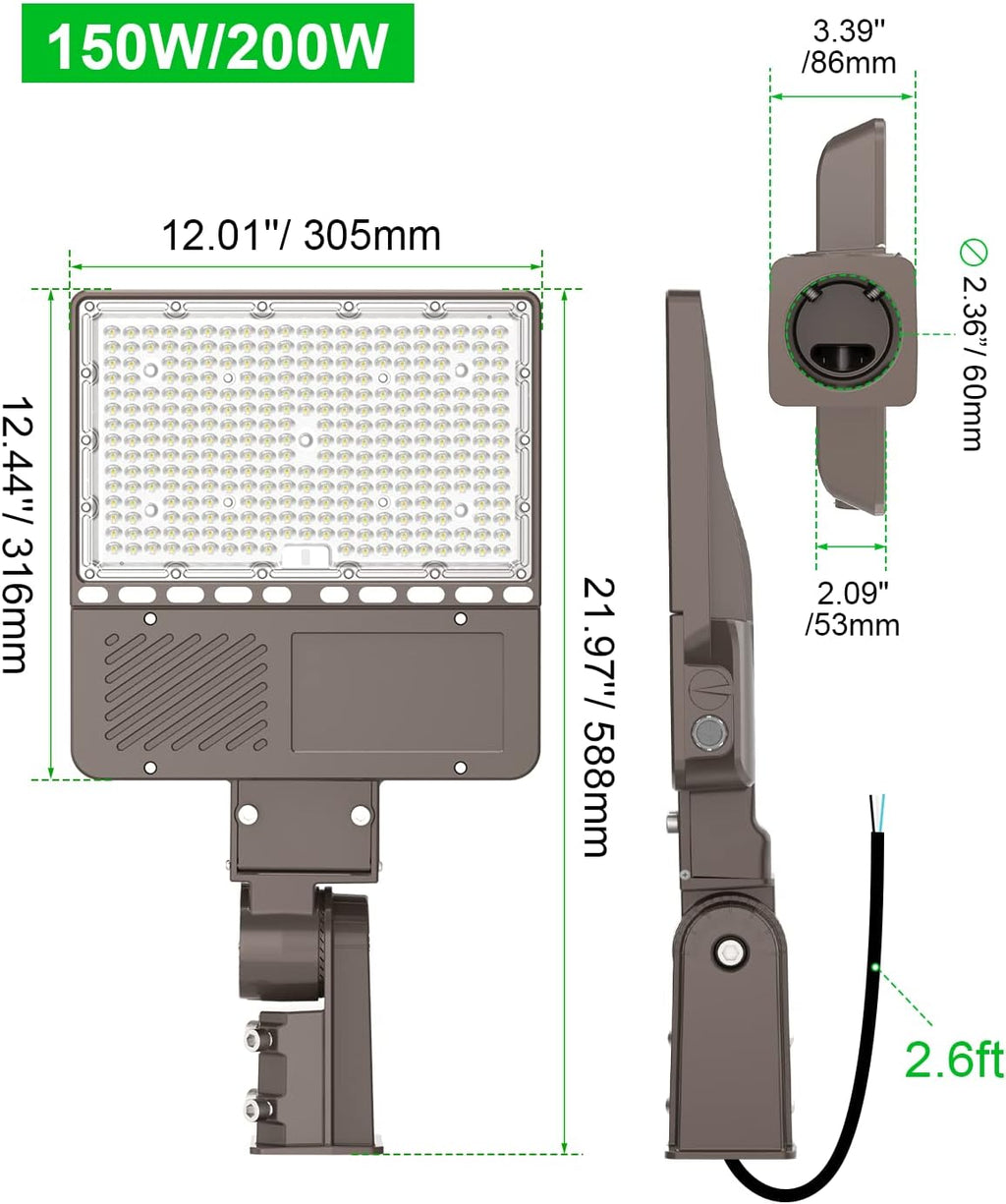 3 Pack 150W LED Parking Lot Lights Adjustable Slip Fit Mount, 22500LM, 5000K UL Listed LED Shoebox Fixture with Photocell, IP65 Waterproof Outdoor Pole Light Commercial, AC100-277V