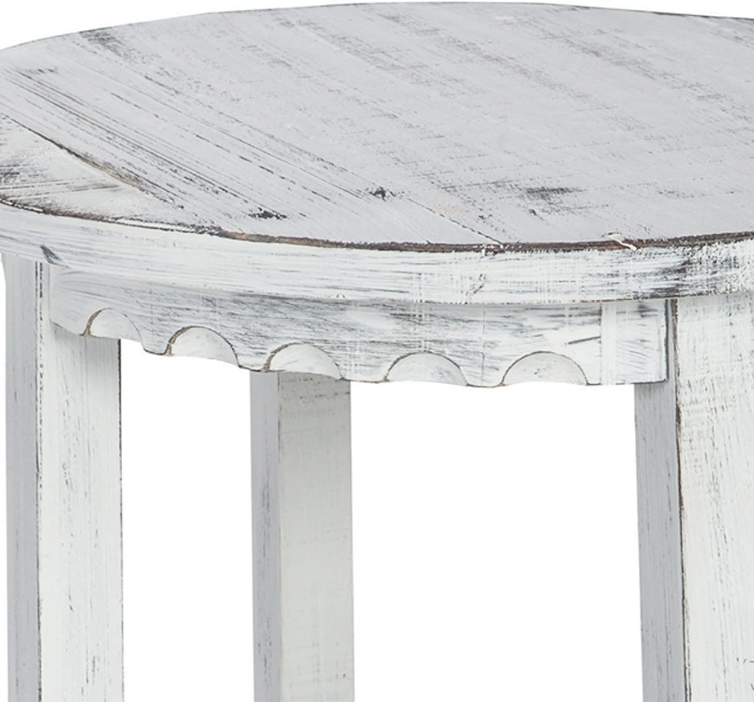 Alaterre Furniture Country Cottage Rustic Farmhouse Nightstand – 20-Inch Side Table with Lower Shelf, Carved Edges & Square Turned Legs – Accent Table for Living Room or Bedroom (Antique White)