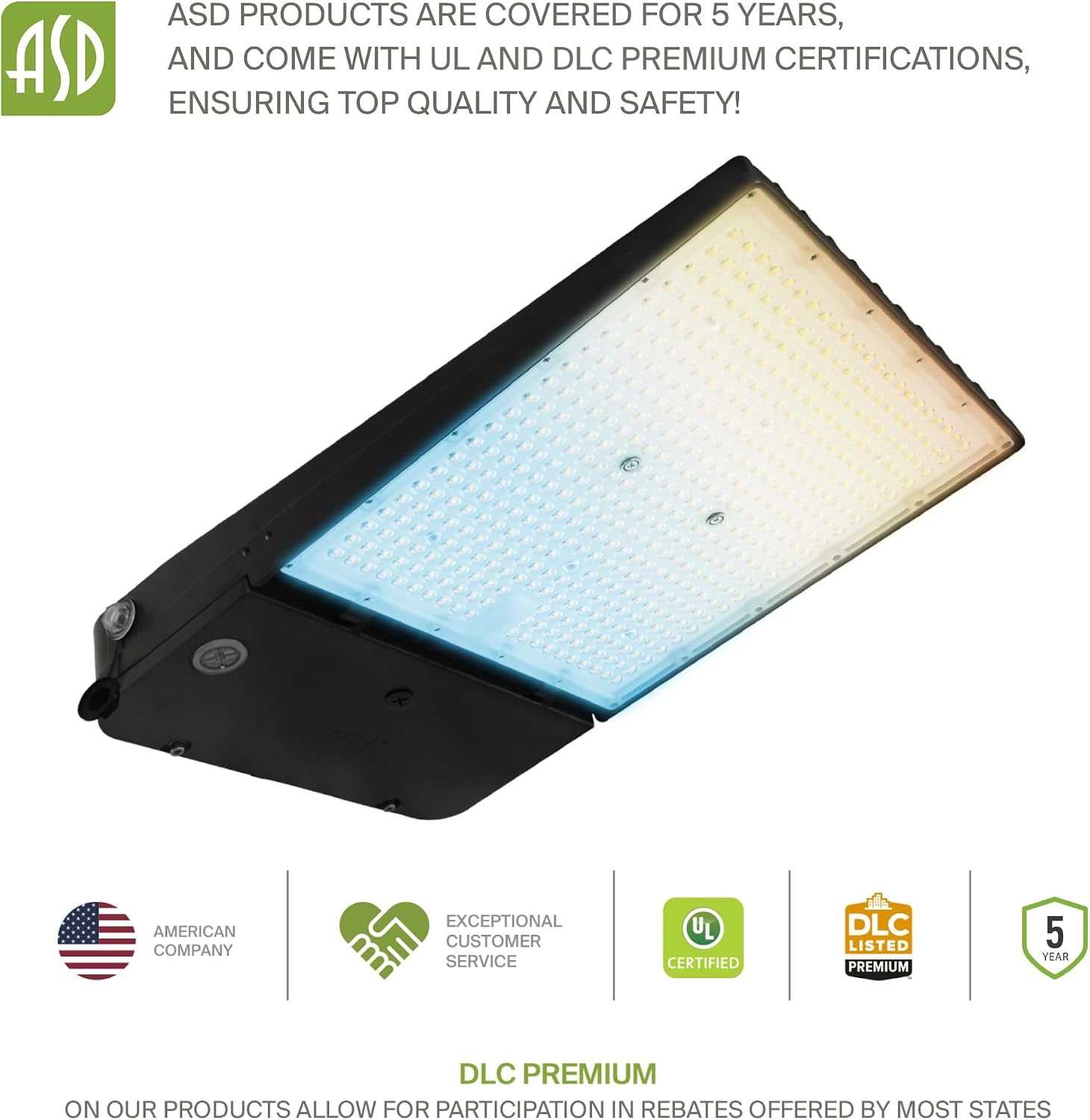 ASD LED Parking Lot Light Fixture | 100-150W 26000LM 3000-5000K 100-277V IP66 | 3CCT, Dimmable, Photocell, Waterproof, DLC, UL Listed | Dusk to Dawn Outdoor Lamp, Shoebox Area Lighting | Black