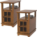 HIFYOBRO Side Table with Charging Station Set of 2, End Table Set of 2, Nightstand with Adjustable Storage Shelf for Bedroom, Living Room