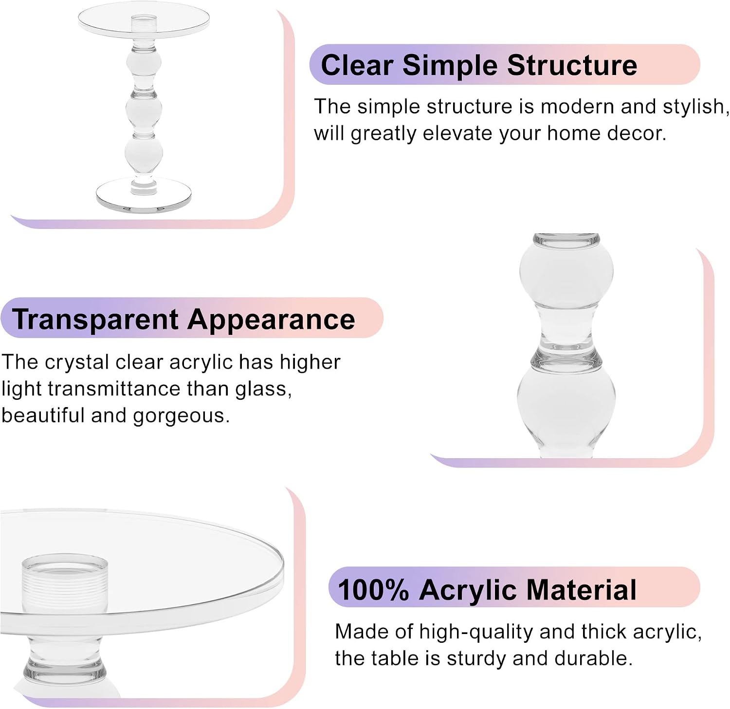 Premium Modern Acrylic End Table, 16' x16' x 23' Clear Pedestal Acrylic Side Table, Lucite Round Martini Table Drink Table with Clear Round Top and Solid Post for Living Room Small Spaces
