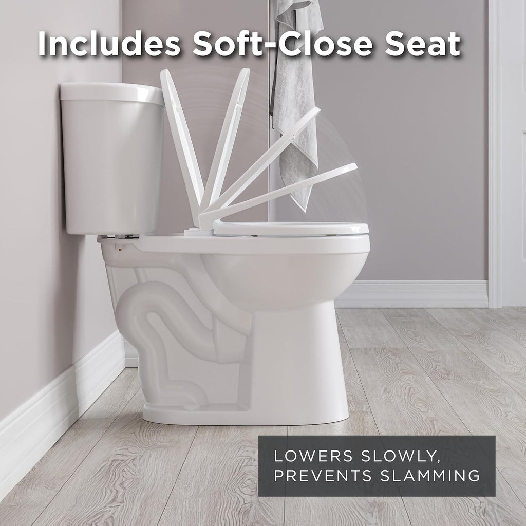 Gerber Maxwell Select Round Dual-Flush 1.0/1.28 GPF Two-Piece Toilet, ADA Chair Height, 12-in Rough-In, High Efficiency, Soft-Close Seat & Install Kit with Wax Ring, White, GRD49220E