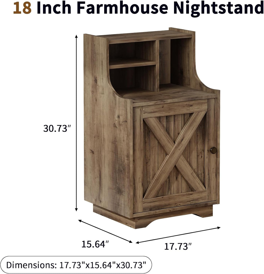 4ever2buy Nightstand Set of 2, Night Stand with Hutch, 30' Tall Bedside Table End Table for Bedroom Living Room Sofa Office, Oak