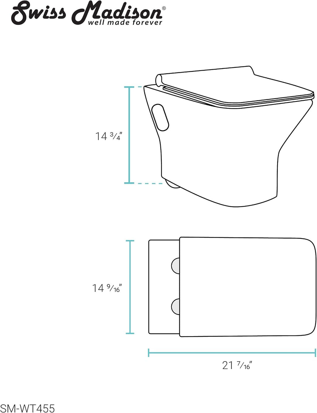 Swiss Madison Well Made Forever SM-WT455 Carré Wall Hung Toilet, Glossy White