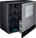 12 Watch Winder with Fingerprint Lock, Interior Light, Alarm System and 2 Storage Compartments