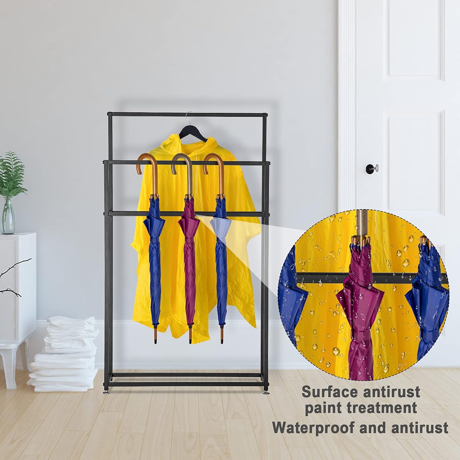 Exquisite Bathroom Shelves Towel Holder Stand Black, Free Standing Towel Rack 2 Tier Metal Floor Towel Bar Stand, Blanket Rack for Bathroom Floor,Poolside,Pool,Spa(Size:85×20×110cm)