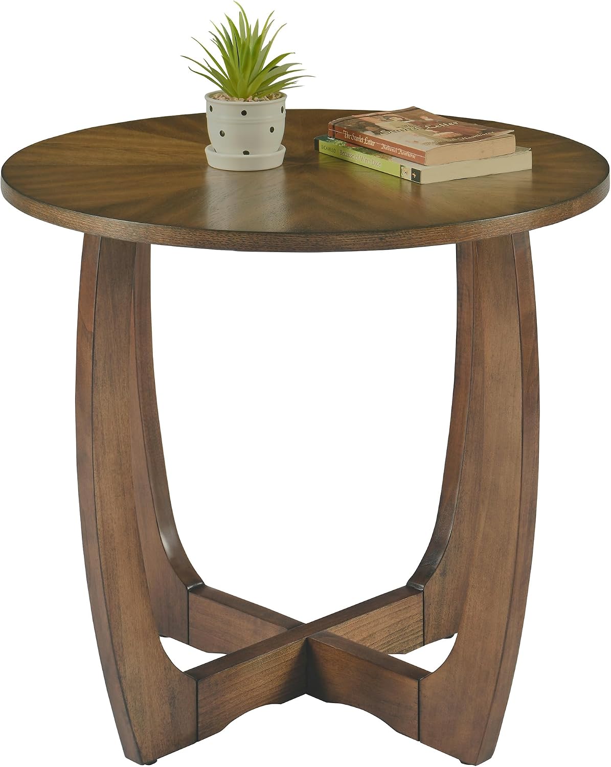Solid Wood Round End Table with Splicing Top, Farmhouse Sofa Side Table, Beside Corner Table, Large Telephone Table for Living Room, Bedroom, 23.6' Dia x 21.7'H , Easy Assembly, Rustic Brown CJZ3223