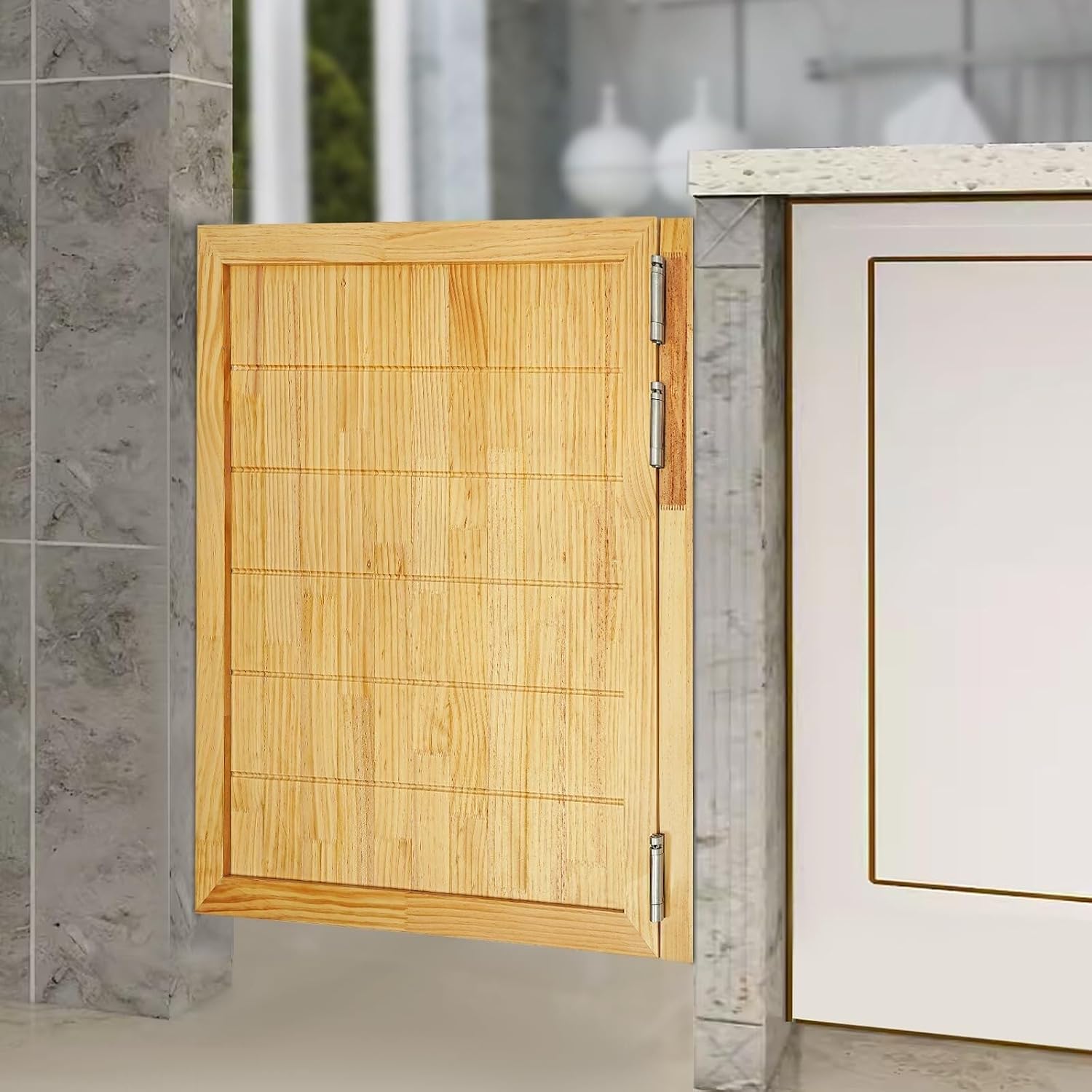 Swinging Door Cafe Doors,Solid Wood Swing Door Interior Saloon Half Partition Doors with 3 Hinges for House Kitchen Shop Entrance Pub Porch(31.5x35.4in-Wood)