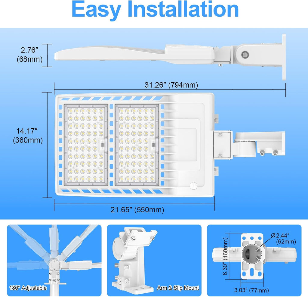 4 Pack LED Parking Lot Light 400W 320W 240W Adjustable, UL Listed 60000LM Outdoor Street Area Lighting with Photocell 100-277V IP65 5000K LED Shoebox Light Arm & Slip Fitter Mount for Street