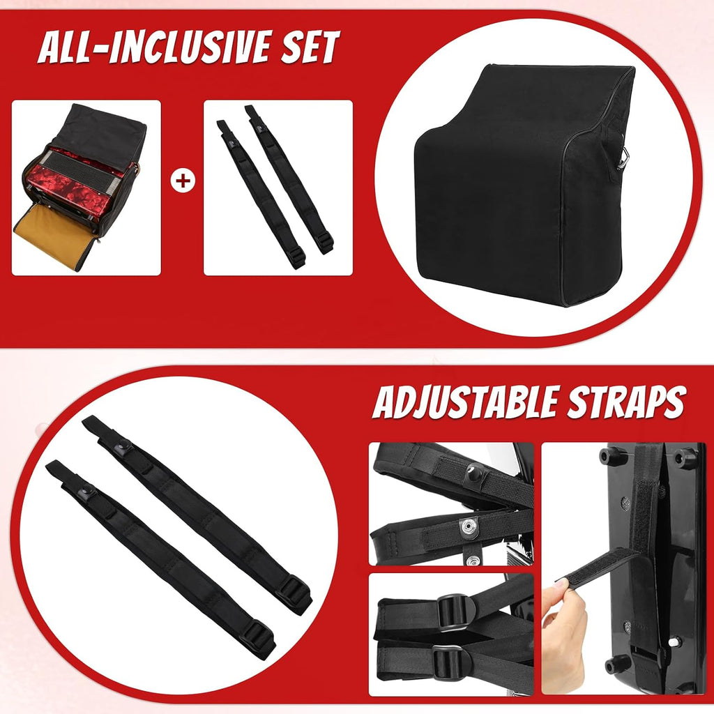 Accordions,22 keys Accordion,8 Bass Student Piano accordions Suitable for beginners and students Lightweight and portable, comes with a backpack and adjustable straps (8 Bass, Red)
