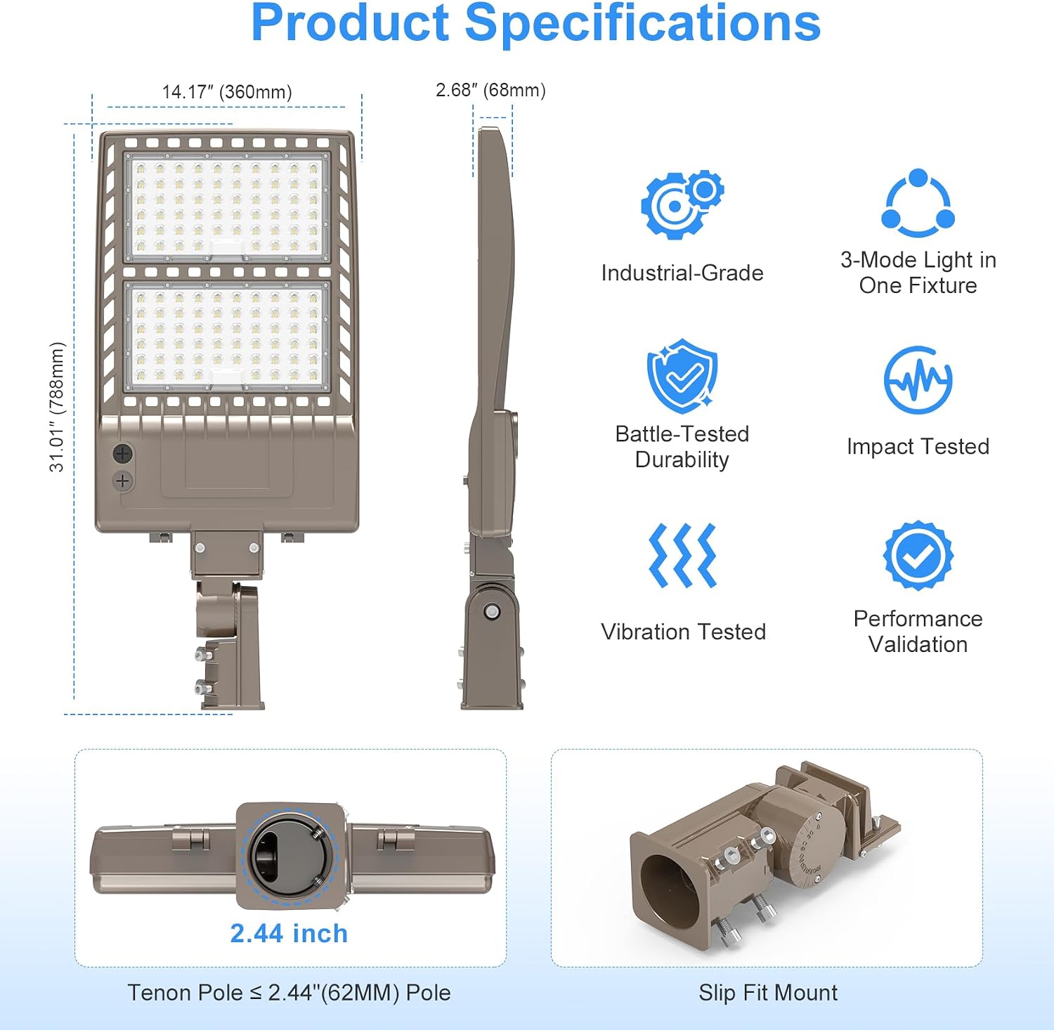320W LED Parking Lot Lighting UL Listed 44,800LM 5000K LED Shoebox Pole Lights Fixture AC100-277V IP65 Waterproof Slip Fit Mount Commercial Outdoor Street Light for Stadium Roadways