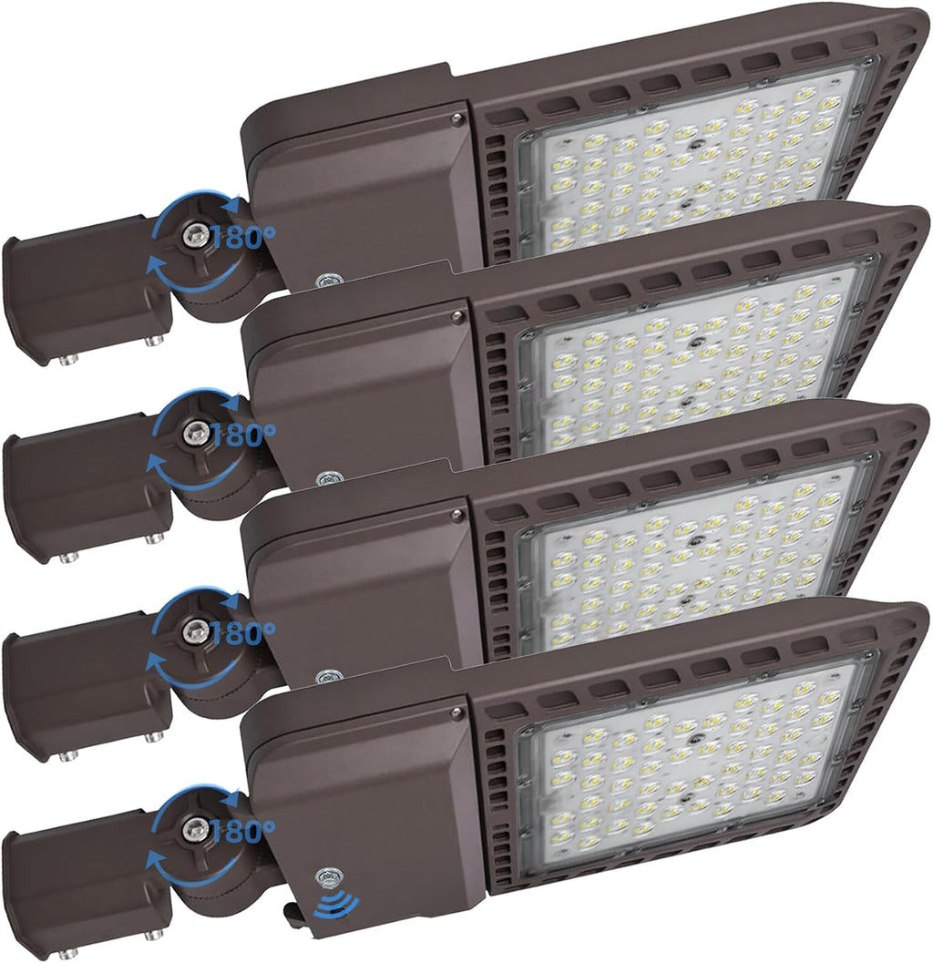 200W LED Parking Lot Lights Outdoor with Dusk to Dawn,28000LM 5000K Commercial Street Shoebox Pole Lighting with Slip Fitter,LED Flood Lights for Stadium Driveway, IP65 Waterproof,ETL Listed 4 Pack