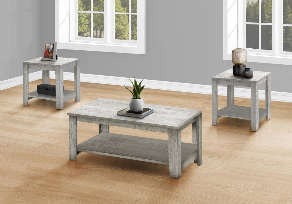Monarch Specialties I 7880P Table Set, 3pcs Set, Coffee, End, Side, Accent, Living Room, Laminate, Grey, Transitional