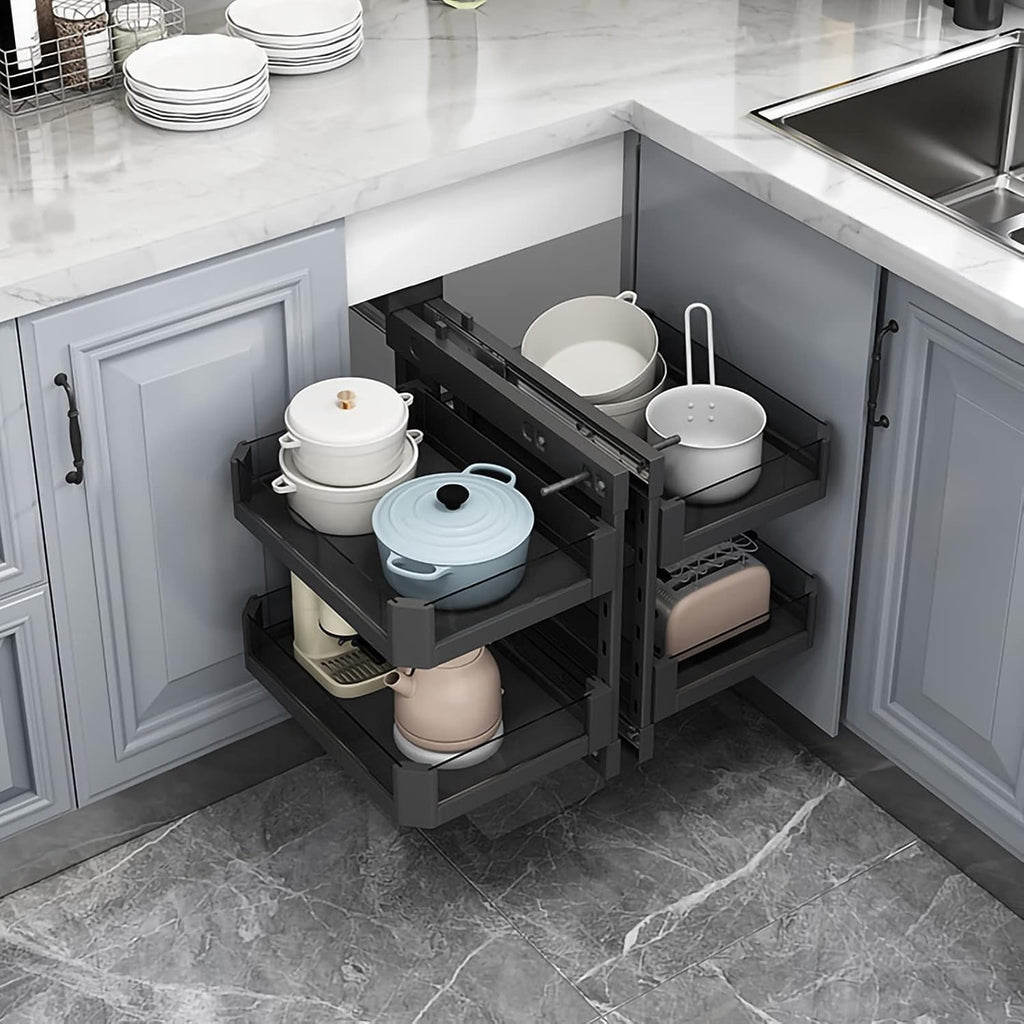 Kitchen Organizer Blind Corner Cabinet Pull Out Organizer, Corner Kitchen Cabinet Pull Out Storage Rack Shelf 4 Aluminium Basket Corner Optimizer Pull Out Completely, Left Or Right Handed Open