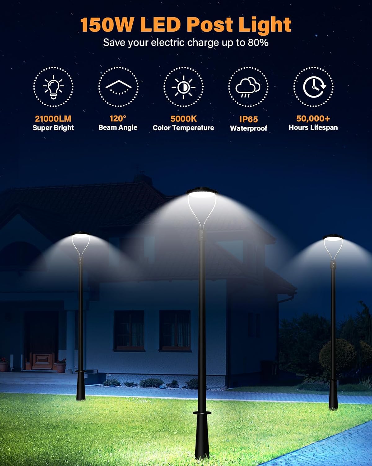 150W LED Post Top Light, LED Circular Area Light 21000Lm 5000K LED Parking Lot Light, Outdoor Pole Lights Fixture for Garden Yard Street Lighting, 2 Pack