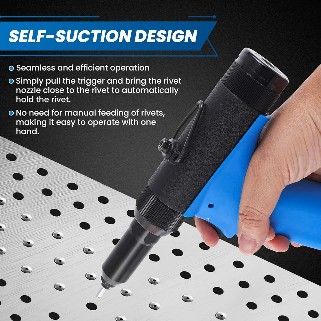 Pneumatic Rivet Gun Air Pop Riveter Tool Kit with 3/32', 1/8', 5/32', 3/16' Rivet Nozzles, Self-Suction Pneumatic Riveting Gun, Upgraded Air Riveter Hydraulic Pop Riveting Rivets Tool