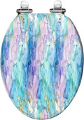 Elongated Toilet Seat Marble Pink Water Color Blue Ink Paint Purple Ink Watercolor Green Resin Toilet Seat Slow Quiet Close Lid with Quick-Release Hinges Cover Bumpers Easy to Clean Install