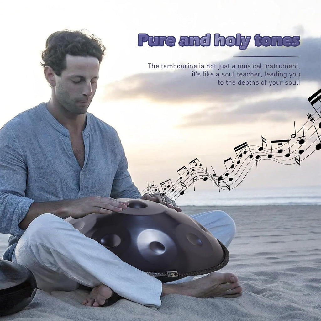 Handpan 22 Inches Drum Set, 440Hz 12 Notes Hand Drum Instrument, Premium Steel Hand Drum, Includes Carrying Case, Drumsticks, Spiral Wraps, Instruction Guide (22 Inches -10 Note -Blue)