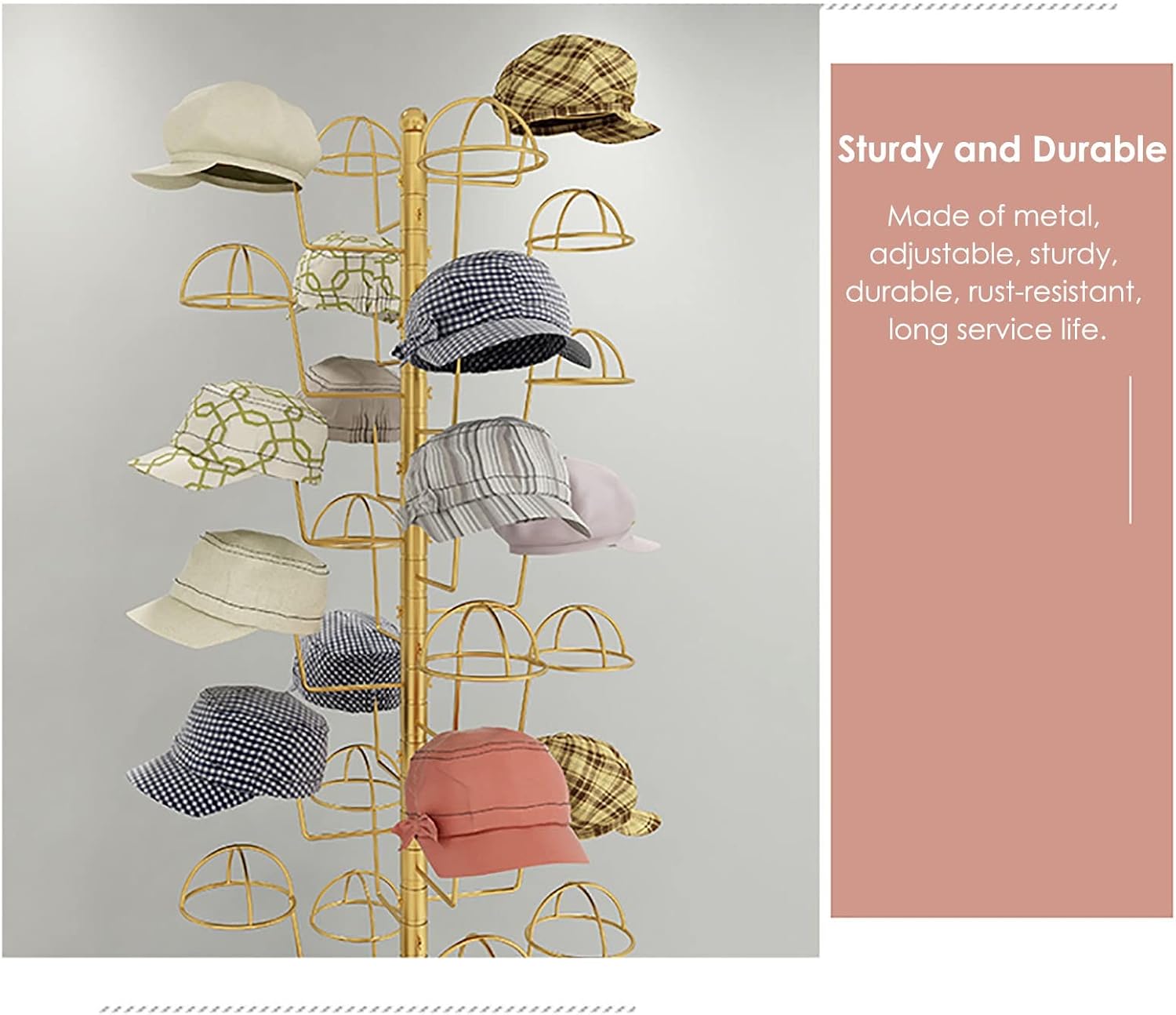Hat Display Stand Standing Hat Racks for Baseball Caps Display, Large Capacity Metal Hat Holder Organizer - Place 30 Hats, for Commercial/Shops/Salons