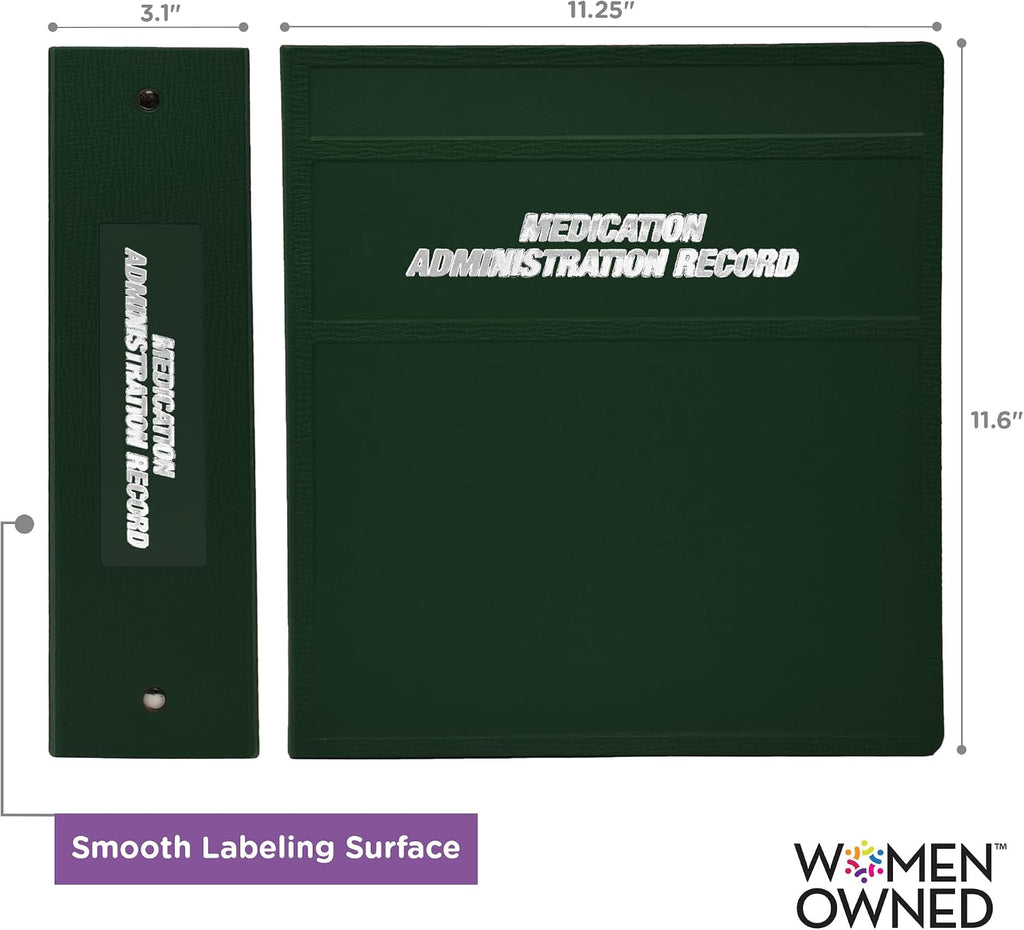 Carstens 3-Inch Heavy Duty Round Ring Binder for Medication Administration Records – Side Opening Forest Green, Case of 14, Durable Plastic, No Pockets Holds 400 Letter Sheets, Made in USA (1812-3RCS)