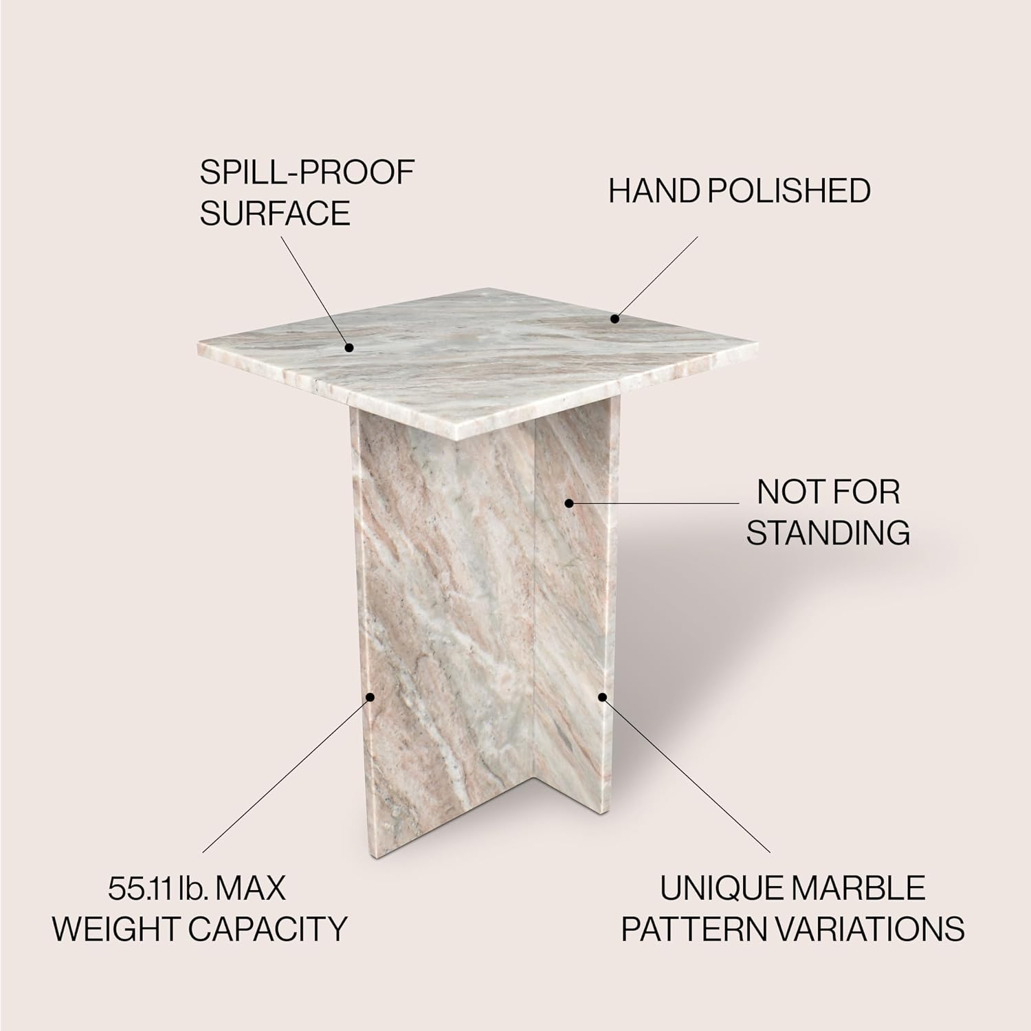 JONATHAN Y MTB1104A Cecil 18.5' Contemporary Natural Marble Handmade T-Shaped End Table for Living Room, Bedroom, Bathroom, Gray/Beige