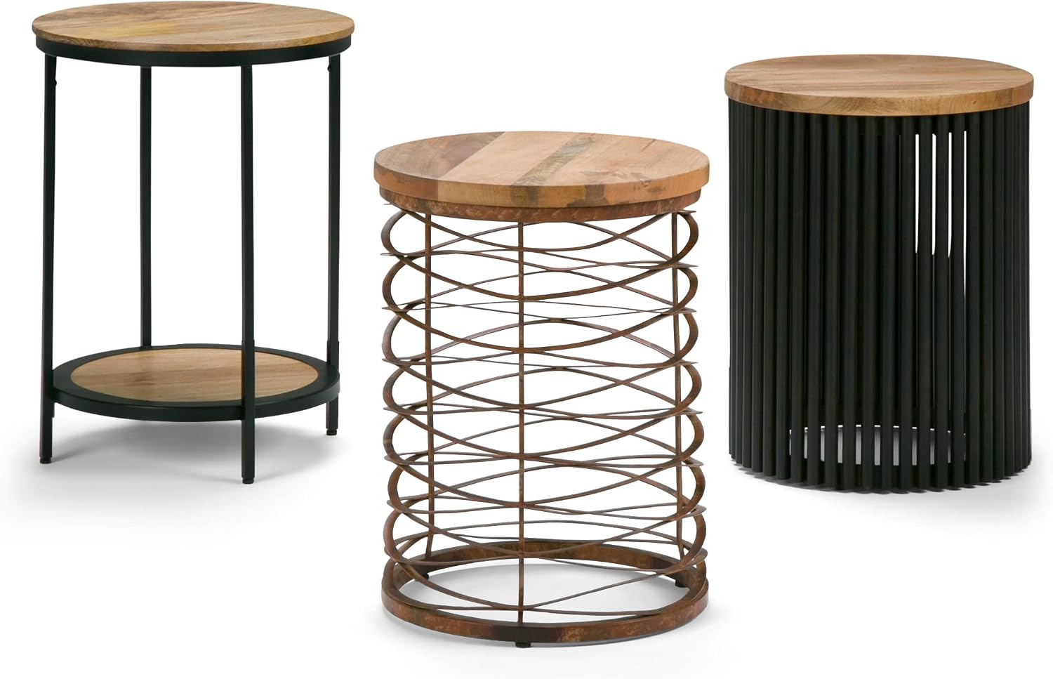 SIMPLIHOME Jenna Metal Side Table - 18 inch Wide Solid Metal Round Accent Table in Natural, Industrial End Table or Small Drink Table for Living Room, Bedroom, or Office with Compact Design