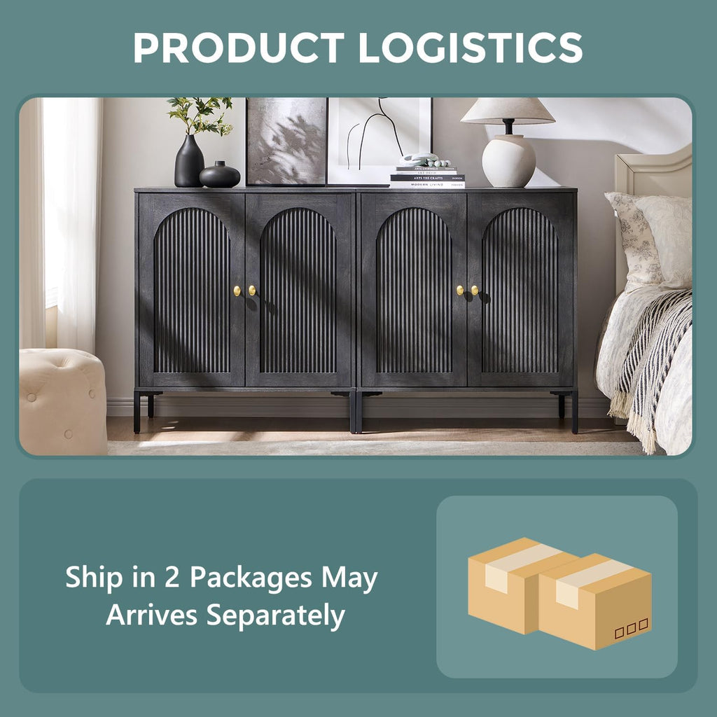 IFGET Modern Buffet Cabinet with Storage, 61.75' W Fluted Arched Sideboard Cabinet w/Adjustable Shelves, Wooden Modular Coffee Bar for Dining Room, Kitchen, Living Room, Entryway, Dark Grey
