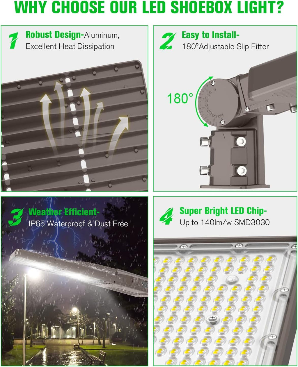 3 Pack 150W LED Parking Lot Lights Adjustable Slip Fit Mount, 22500LM, 5000K UL Listed LED Shoebox Fixture with Photocell, IP65 Waterproof Outdoor Pole Light Commercial, AC100-277V