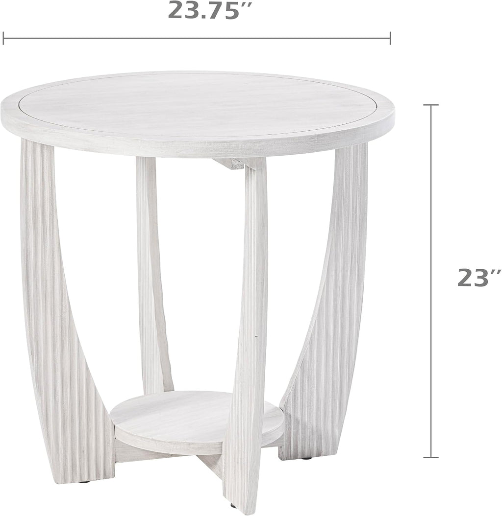 COZAYH Rustic Farmhouse end Table X 2P with Storage Shelf, French Country Accent Side Table for Family, Dinning or Living Room, Small Spaces, Modern, Round, White