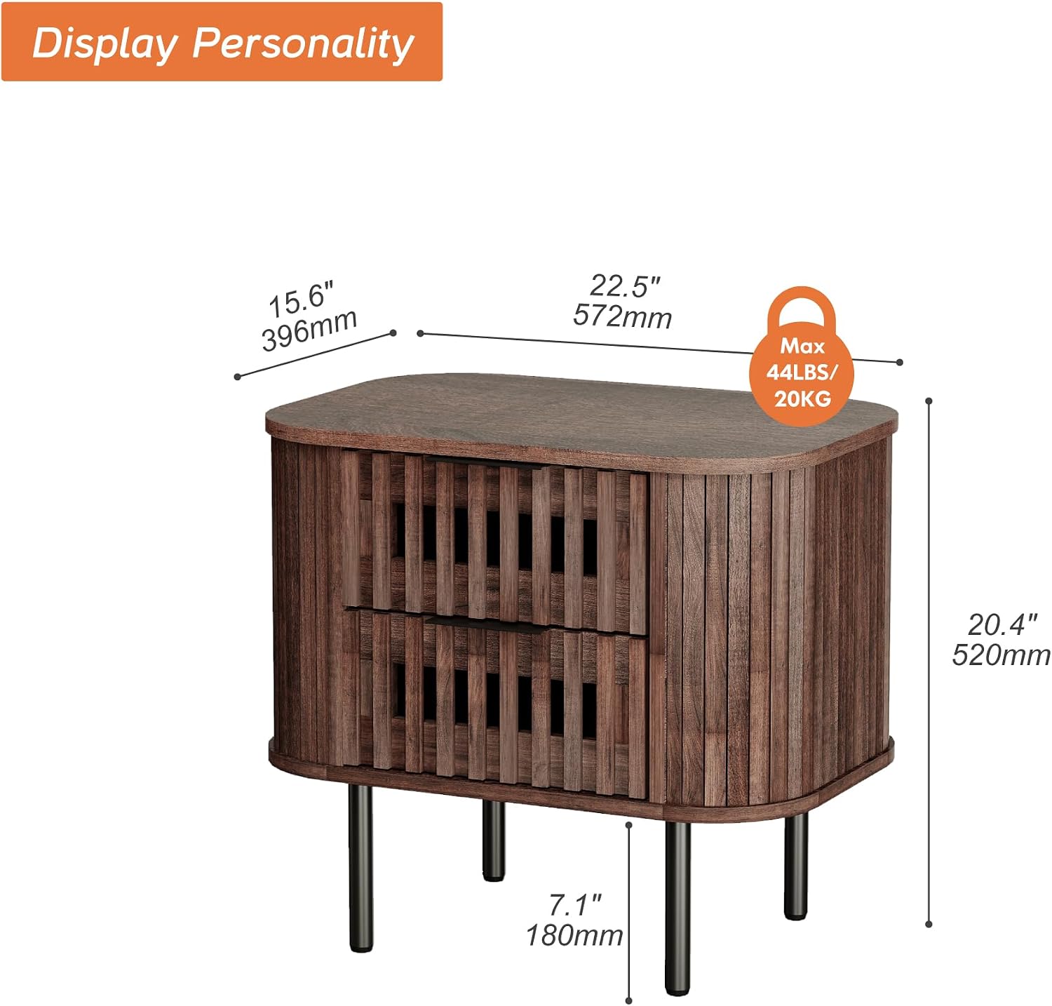 WAMPAT Set of 2 Fluted Nightstands, Modern Wooden End Tables with Drawer, Storage Bedside Table for Bedroom and Living Room