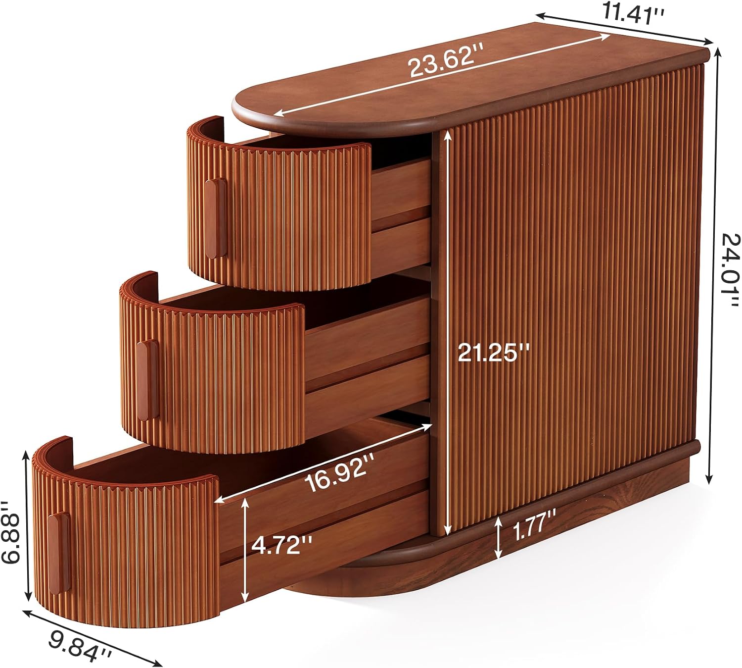 Tribesigns Set of 2 3-Drawer Wooden End Table, 2-Pack Modern Sofa Side Table, Narrow Chair Side Table Slim Nightstand for Living Room, Bedroom, Finished Back, No Assembly Required, Walnut