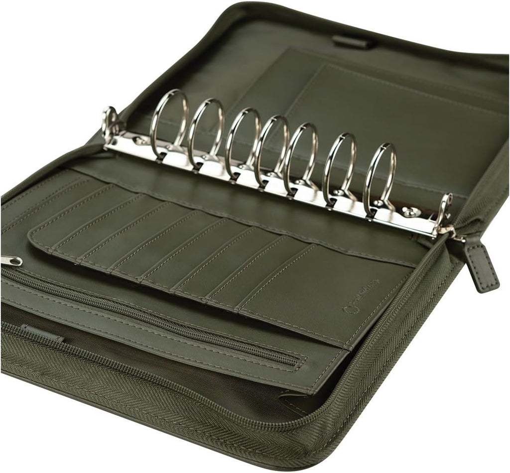 FranklinCovey - FC Signature Ring-Bound Binder for FranklinCovey Planners | Leather - Zipper Binder (Classic, Olive)