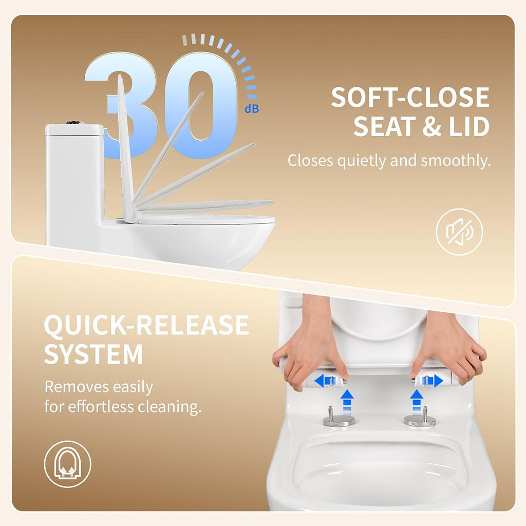 DeerValley Elongated One Piece Toilet with Efficient Dual Flush 1.1/1.6 GPF | Standard Height Toilet Bowl, Durable Ceramic, Slow Close Seat, Skirted Design 10' Rough-In Toilet for Bathroom DV-1F026R