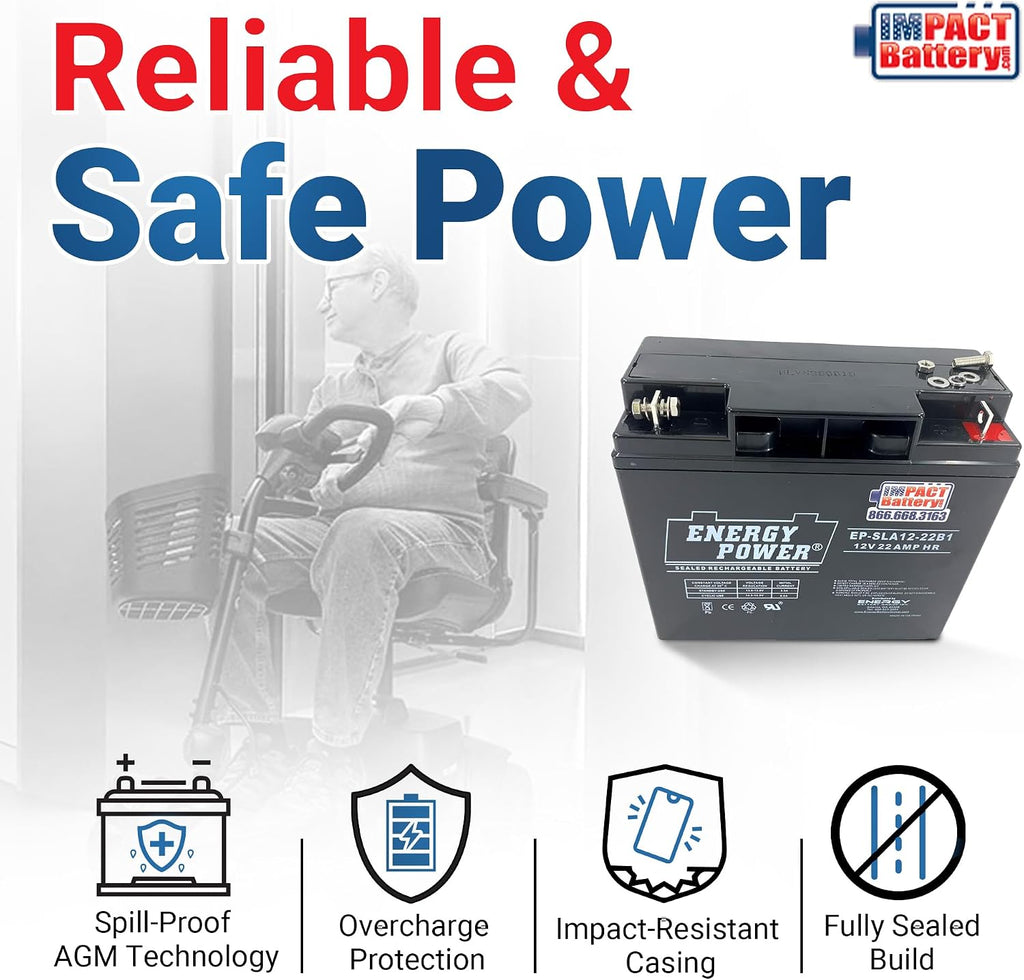 2-Pack 12V 22Ah AGM Batteries - 24V Mobility Scooter Battery Replacement (2x12V) for Go Go Elite Traveler Plus, Upgrade from 18Ah, About 20% Longer Runtime, Size 7.13' x 3.01' x 6.57'