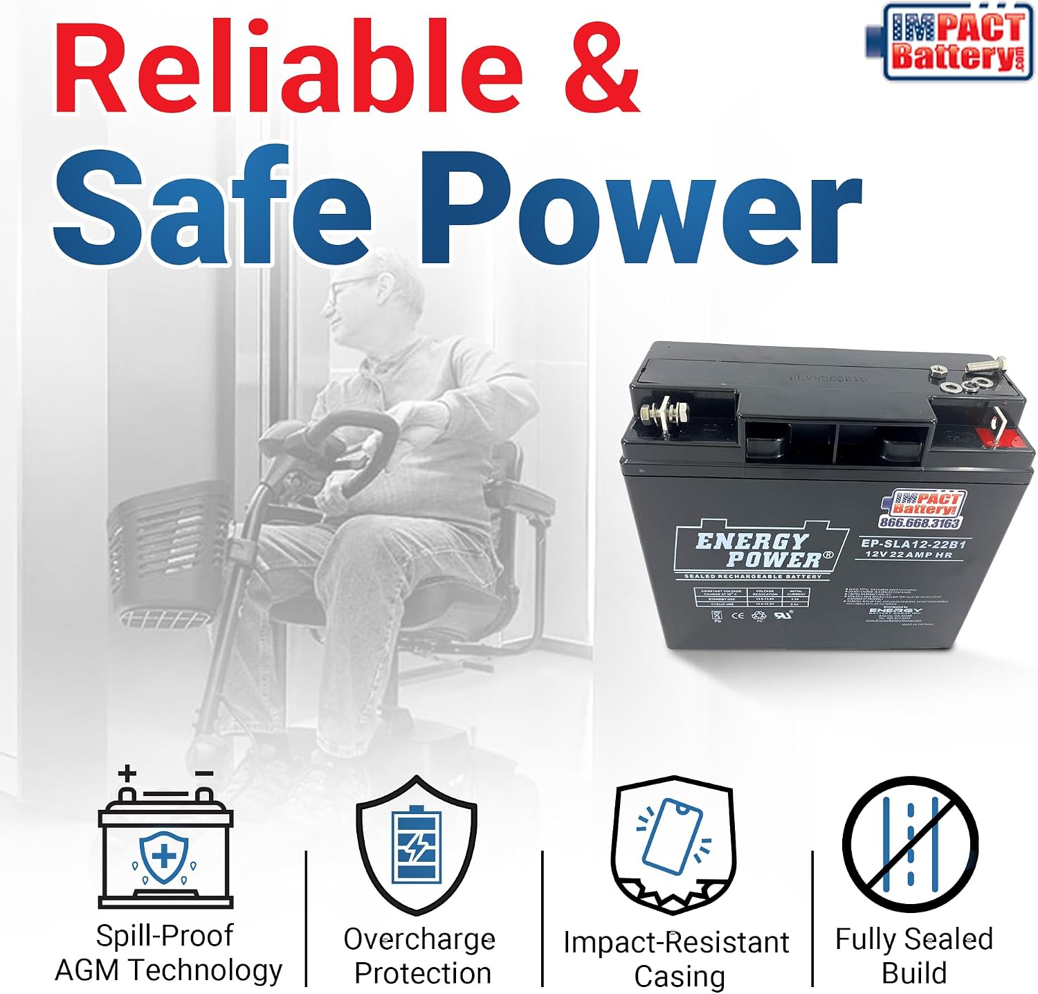 2-Pack 12V 22Ah AGM Batteries - 24V Mobility Scooter Battery Replacement (2x12V) for Go Go Elite Traveler Plus, Upgrade from 18Ah, About 20% Longer Runtime, Size 7.13' x 3.01' x 6.57'