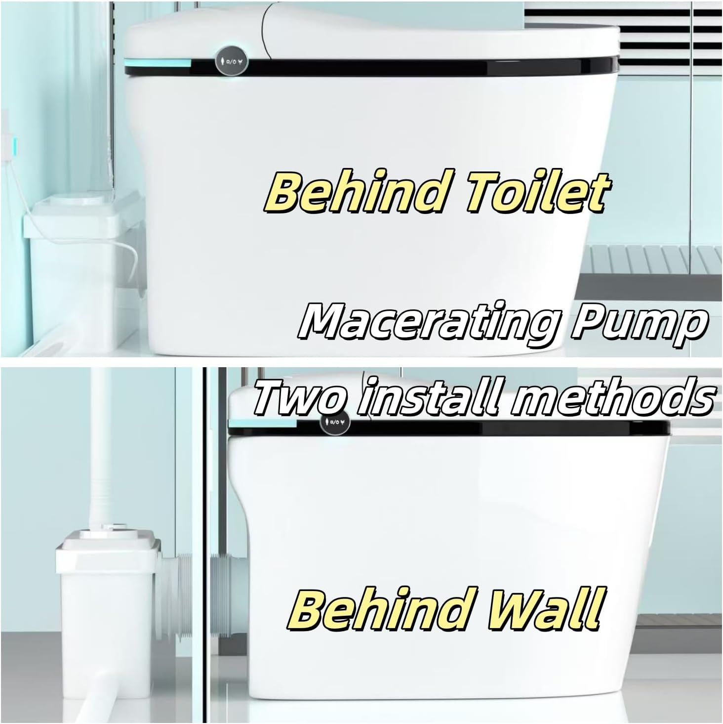 SouNor 750W Macerating Upflush Smart Toilet with Pump System for Basement,Toilets with Bidet 3-Water-inlet [ADA Tall], [Dual Flush] for Sink, Toilet, Bathtub, [750 Watt]