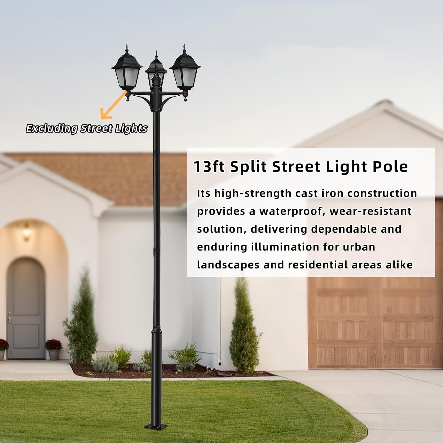 Street Light Pole 13ft Tall, Galvanized Split Street Lamp Post for Outdoor Street Courtyard Parking Lot Lighting Post Fixtures with Mounting Ground Cage (13FT 114+76mm)