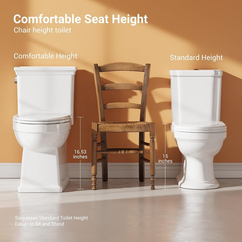 IDEALHOUSE One-Piece Toilet, 1.28 GPF Powerful Flush System, 16.5 Inch Comfort Height, 19 Inch Extended Bowl, Slow Close Seat, 12 Inch Rough in, White