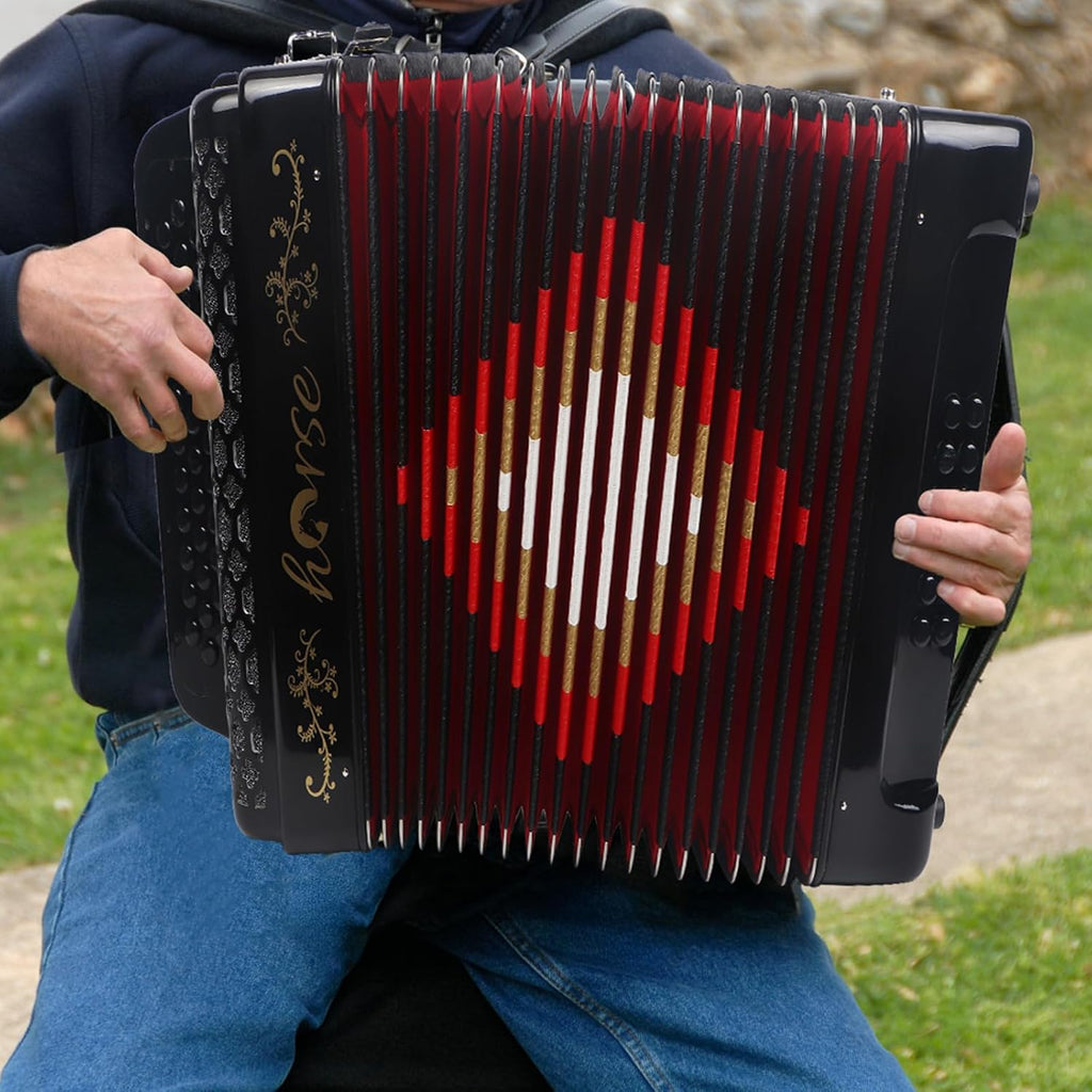 Horse 34 Key Accordion,12 Bass 3-Row F/B/E Diatonic Accordions Instruments for Adults with Luxury Backpack and Straps, 34 Buttons Button Acordeón Acordeones Para Adultos For Beginners to Professionals