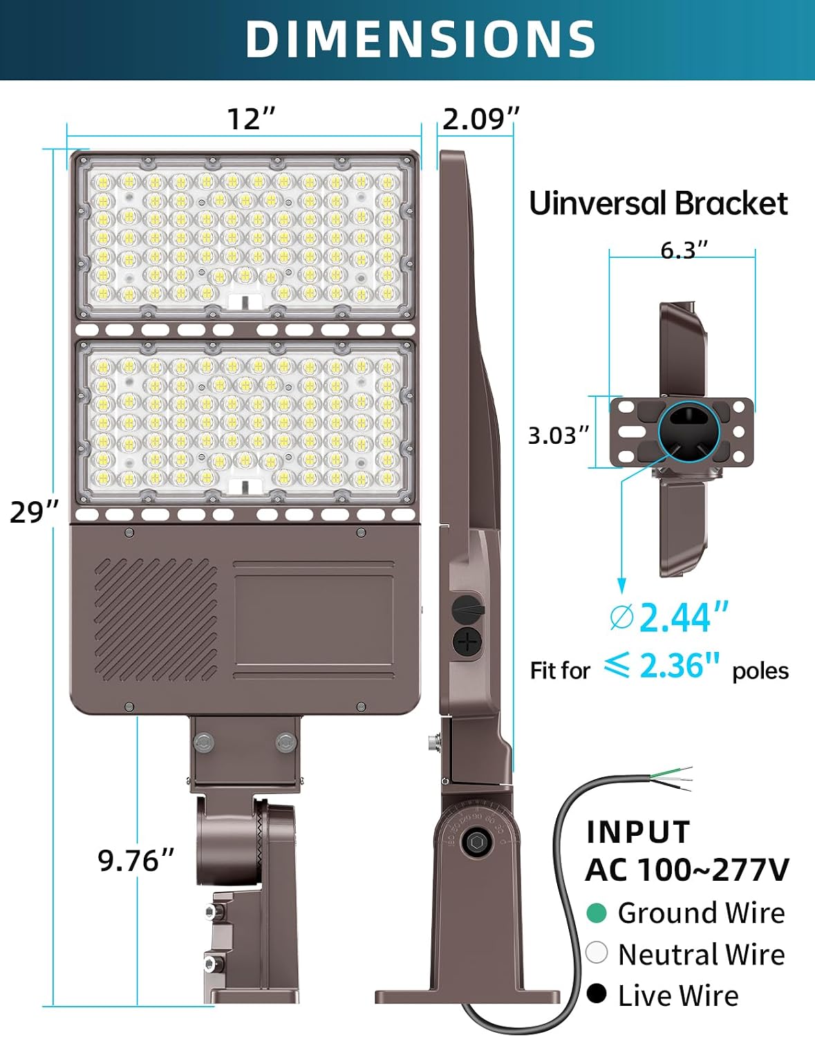 ADUB LED Parking Lot Light 350W 280W 210W, LED Shoebox Light 5700K 5000K 4500K,Arm&Slip Fit Mount,ETL Listed Outdoor Pole Light with Photocell, IP65 Commercial Street Area Flood Lighting