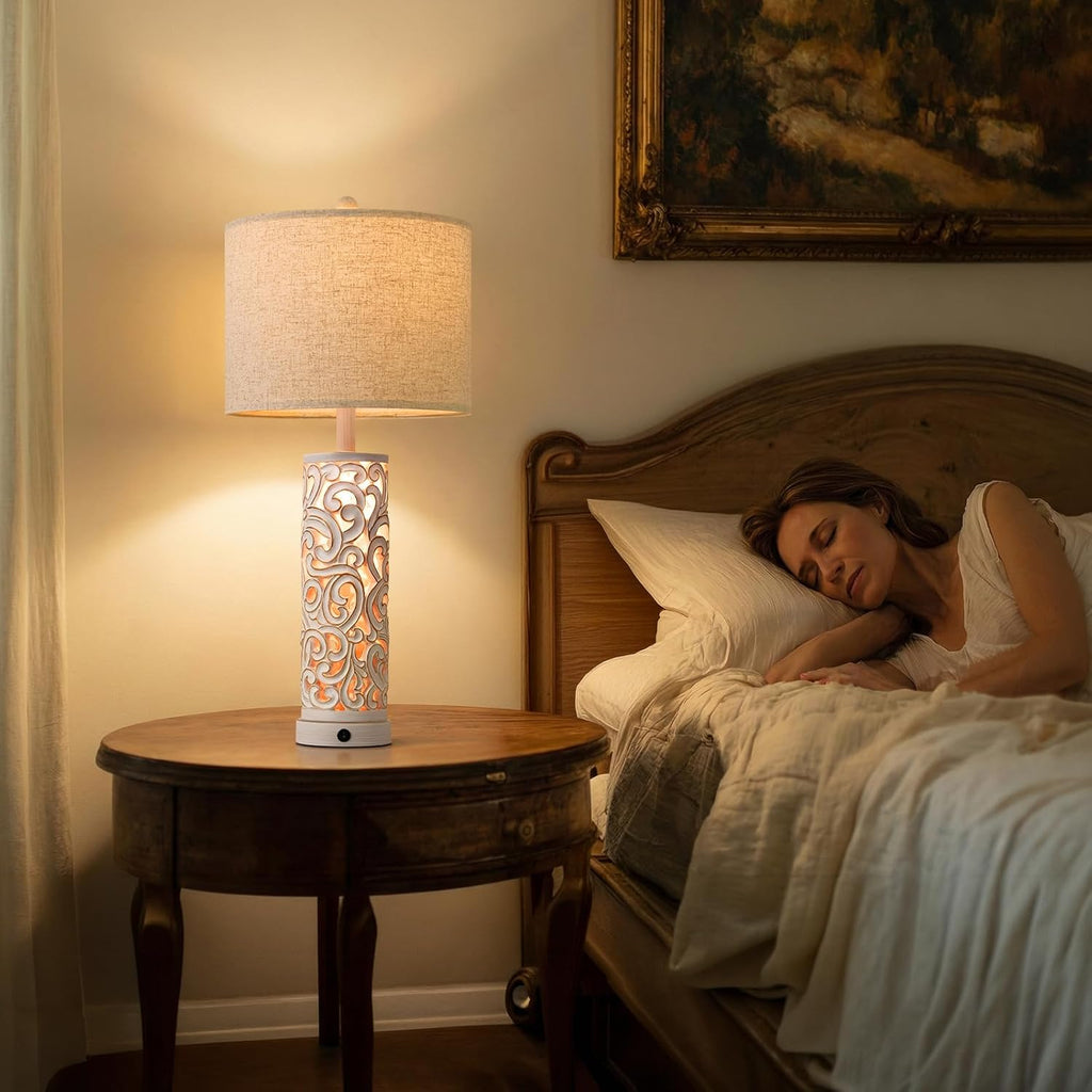 OYEARS 2-in-1 Light Table Lamp Set of 2 for Living Room, 28.5' Farmhouse Bedside Lamps with USB Charging Port, Main&Night Light & Dual Switches, Nightstand Lamp for Bedroom Home Office(Bulb Included)