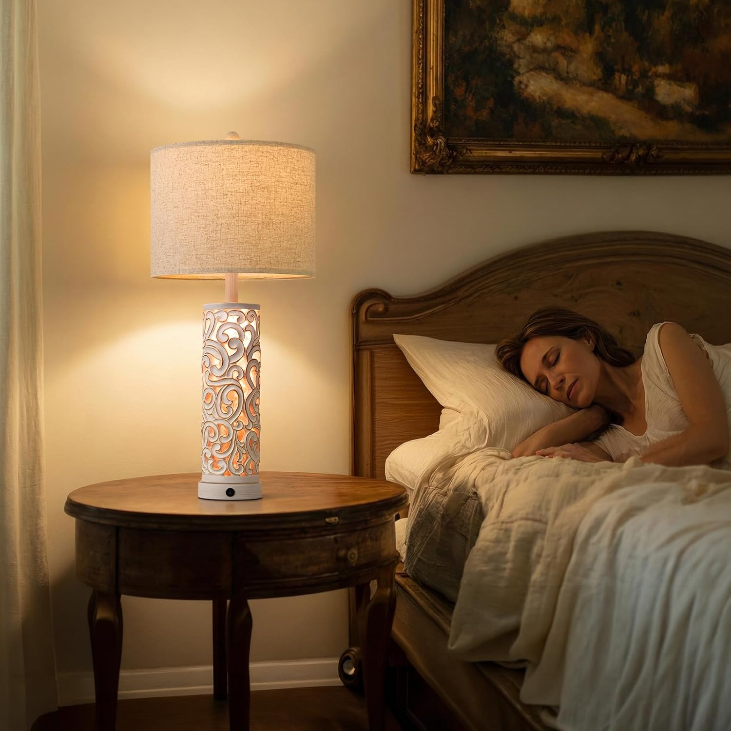 OYEARS 2-in-1 Light Table Lamp Set of 2 for Living Room, 28.5' Farmhouse Bedside Lamps with USB Charging Port, Main&Night Light & Dual Switches, Nightstand Lamp for Bedroom Home Office(Bulb Included)