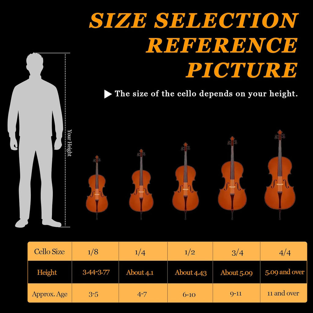 Ktaxon 3/4 Cello, Beginner Cello Acoustic Cello Set with Portable Bag, Bow, Rosin, Bridge, Adults & Kids String Musical Instruments(Natural)