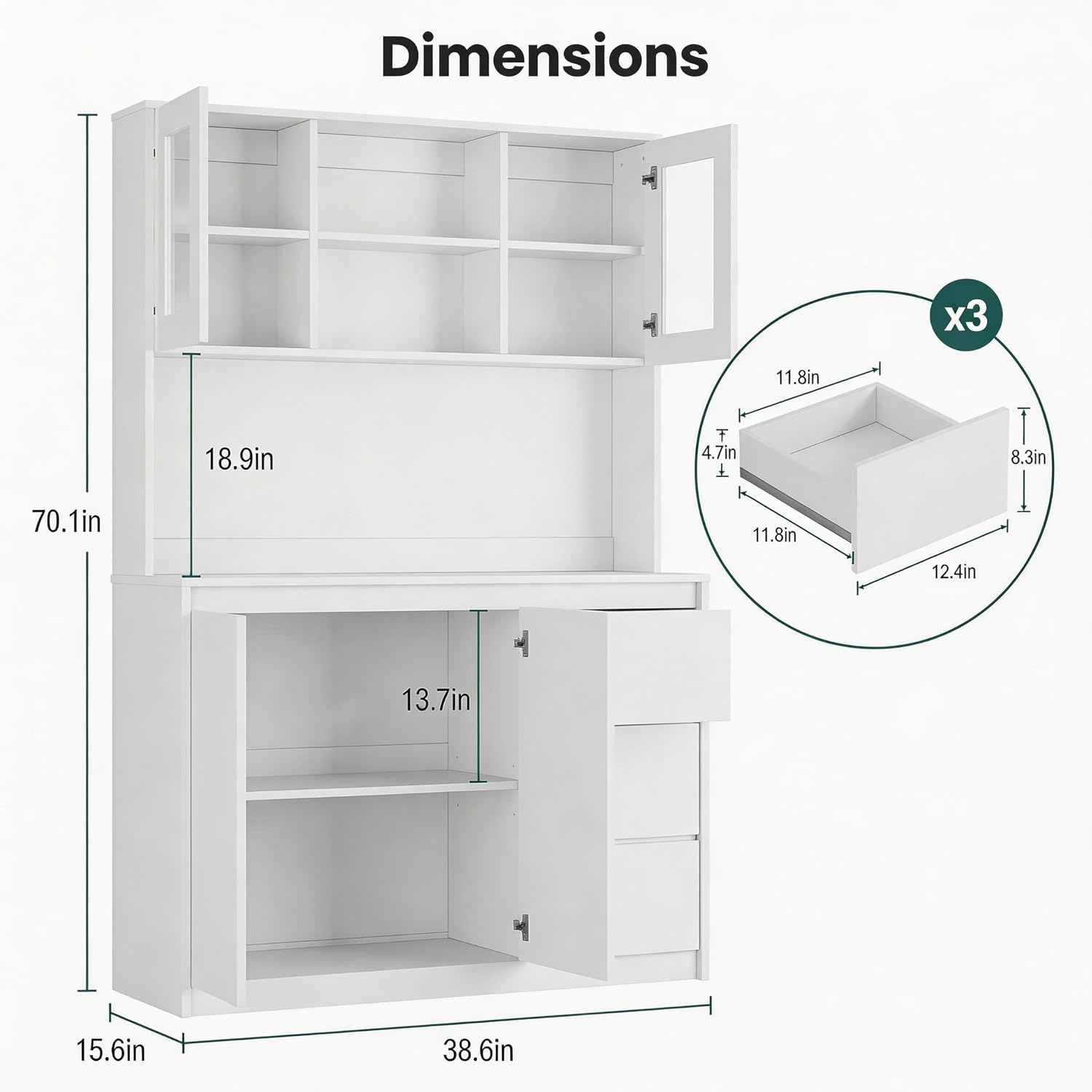 71' Kitchen Pantry Cabinet,Tall Storage Cabinet with Doors & Shelves Adjustable, Kitchen Storage Hutch with Microwave Shelf,Coffee Bar,Led Lights&Charging Station,Corner Pantry Cabinet for Living Room