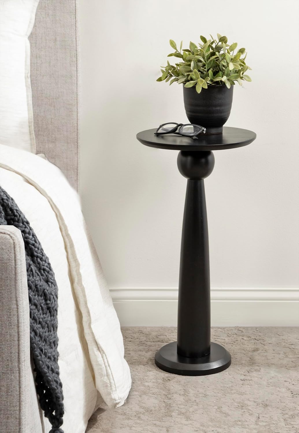 Kate and Laurel Jakob Modern Wooden Round Side Table; 12 x 24; Black; Circle Pedestal Table for Use as Bedroom Nightstand; Indoor Plant Stand; or Decorative Living Room Table