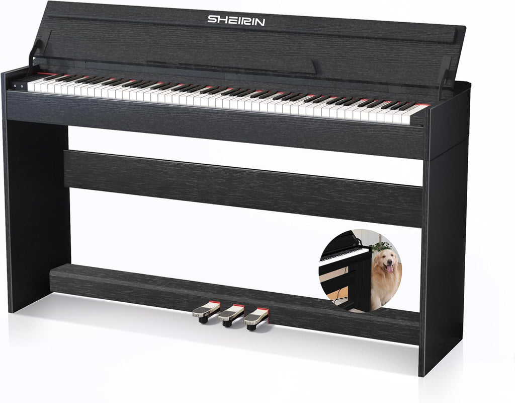 Digital Piano 88 Key Weighted Stand Cover Hammer Action Upright Acoustic Electric Keyboard Pedal Full Size Home Musical Beginners Adults Instrument Self Playing MIDI SR-CH80(black)