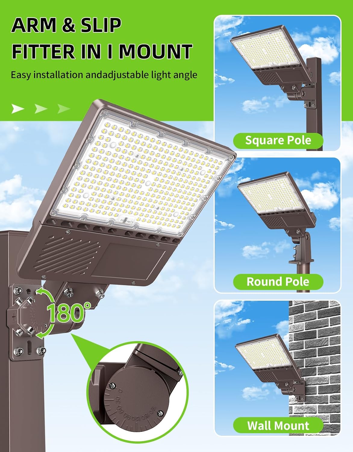480V 200W LED Parking Lot Light with Photocell 30000LM 5000K LED Shoebox Light Pole Flood Fixture IP65 Commercial Area Lighting Arm & Slip Fitter in 1 Mount, AC277~480V