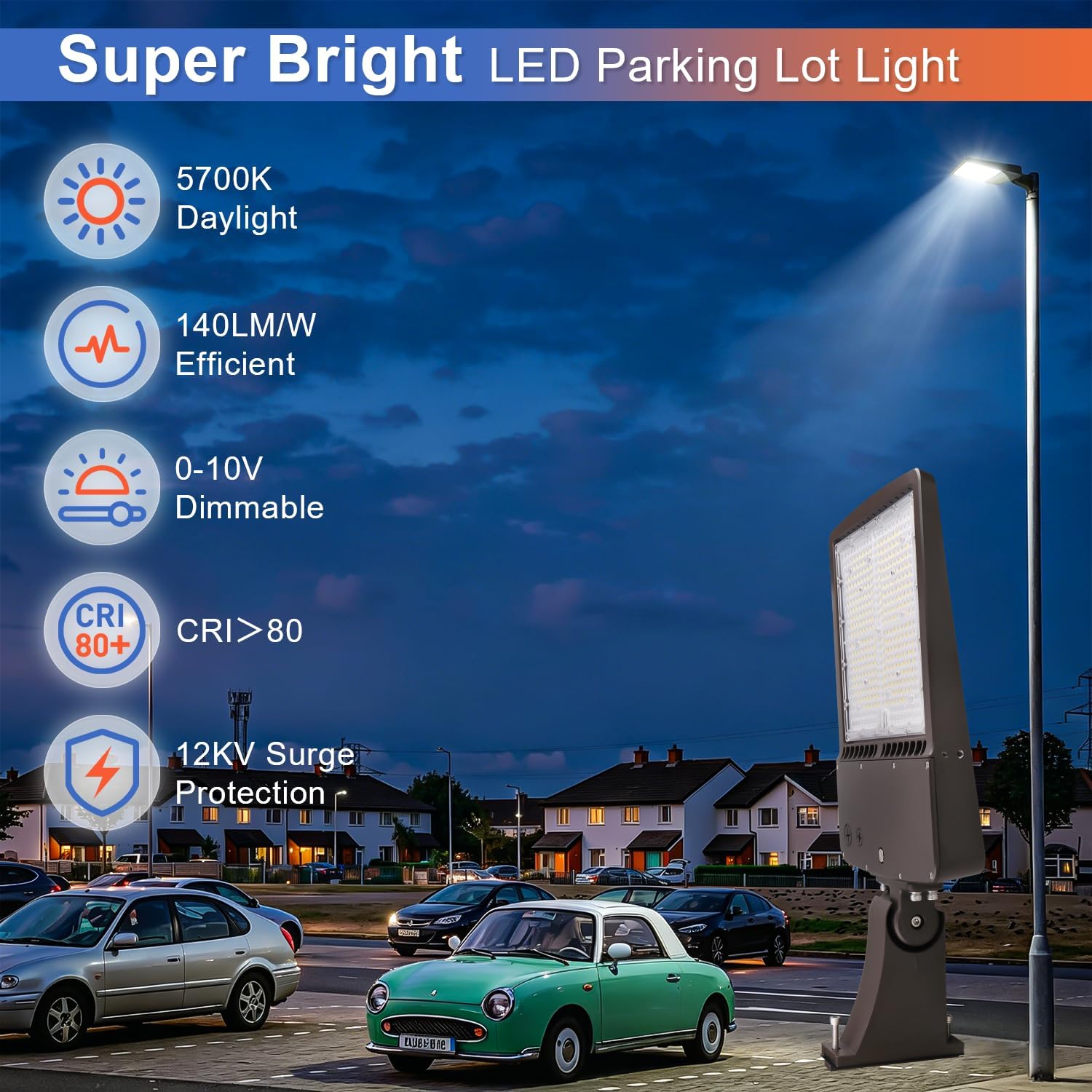 300W LED Parking Lot Light, 5700K 42000LM(140LM/W) Outdoor Commercial LED Shoebox Lights with Slip Fitter Mount, [1000W HPS Equiv.] Area/Street/Arena/Security Lighting, AC100-277V